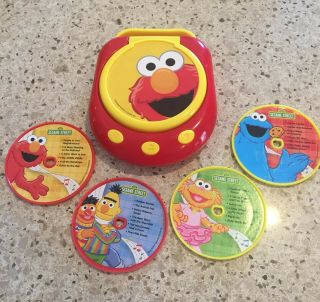 Sesame Street Elmo Red Toy Pretend Cd Player With 4 Discs Euc
