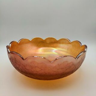 Vtg Jeannette Marigold Carnival Glass Bowl Crackle Design Scalloped Rim