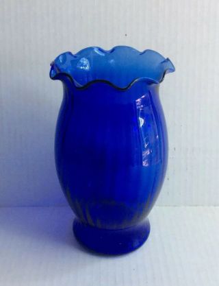 Vintage Cobalt Blue Glass Vase Swirl 6 5/8” High
