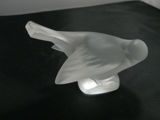 Vintage Signed Lalique Frosted Crystal Sparrow With Head Tucked Figurine (chip)