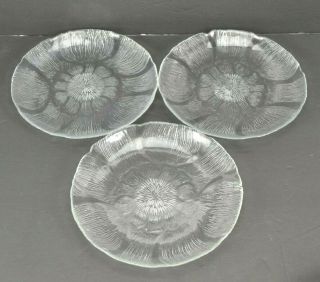 Arcoroc Floral Sunflower Clear Glass Salad Plates Trays 7.  5 " Set Of 3 France