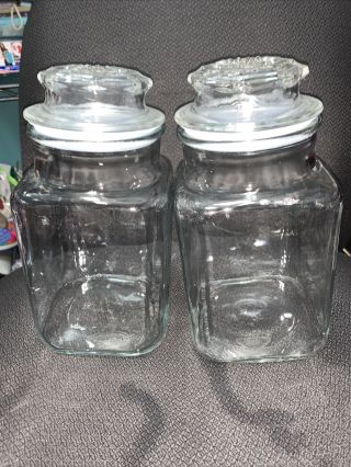Vintage Anchor Hocking Apothecary Canister Jars Clear Glass Usa Set Of 2