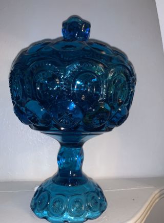 Vintage Blue Moon & Star Scalloped Pedestal Compote Lid Le Smith -
