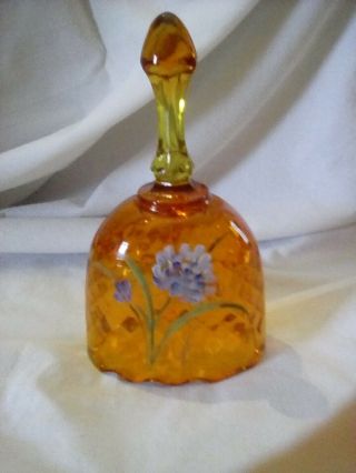 " Make Offer " Fenton Art Glass Hand Painted Bell In Orange