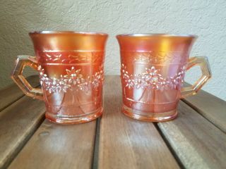 Vintage Fenton Carnival Glass Orange Tree Marigold Handled Large Mugs