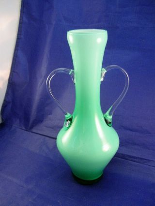 Vintage Tall Hand Blown Glass Vase W Applied Handles - Elegant