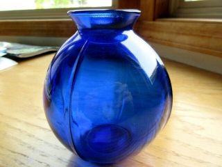 Vtg Cobalt Blue Depression Glass Globe Sphere Bud Vase,  5 " Tall X 4 " Wide