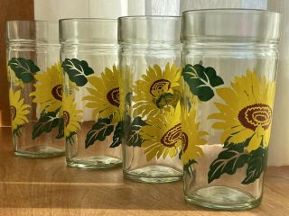 4 Vintage Anchor Hocking Tall Floral Drinking Glass Sun Flowers Swanky Swig Tea