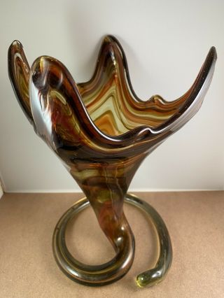 Vintage Sooner Glass Hand Blown Stretched And Coiled Vase Full Colors 10”