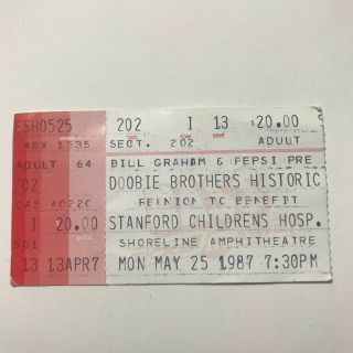 The Doobie Brothers Historic Reunion Concert Ticket Stub Vintage May 1987
