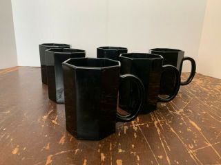 Vintage Arcoroc France Octime Black Glass Coffee Mug Set Of 6