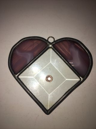 Vintage Pink Heart Shaped Stained Glass Beveled Glass Sun Catcher 4 In