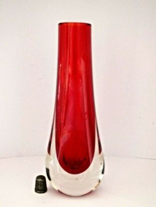 Whitefriars Baxter Ruby Red Glass Tall Teardrop Shape Bud Vase - Pat Number 9571