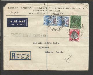 Straits Settlements Registered Commercial 1948 Cover $1.  80 Postage To Canada