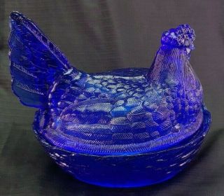 Vintage Westmoreland Cobalt Blue Glass Hen Chicken On Nest Covered Dish