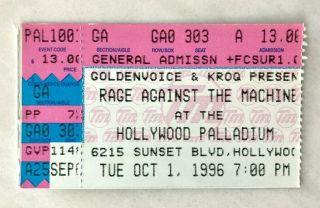 Rage Against The Machine 1996 Concert Ticket Stub Evil Empire Tour Hollywood