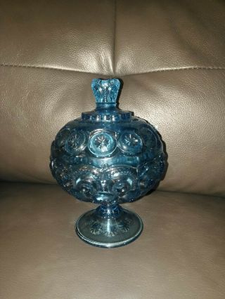 Vintage 7 " Blue Moon And Stars Compote With Lid