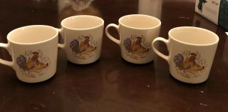Set Of 4 Corelle Coordinates Country Morning Rooster Mugs/cups Stoneware