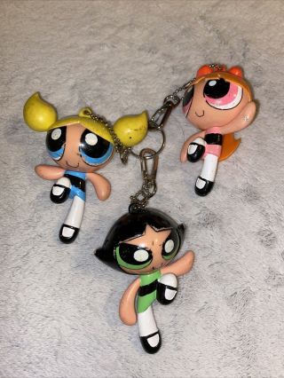 2000 Cartoon Network Three Powerpuff Girls Figures Pvc Keychain Talks Vintage