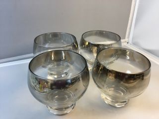 Vintage Mid Century Round Cocktail Glasses Clear With Silver Fade Set Of