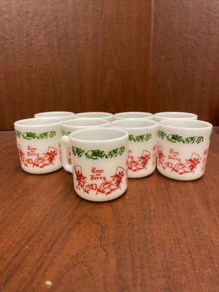 Vintage Hazel Atlas Tom & Jerry Milk Glass Christmas Cups - Mugs (9)