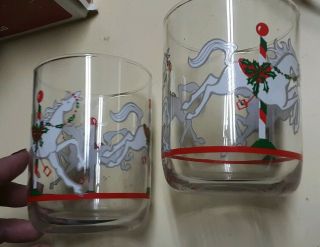 4 Vintage Libbey Carousel Horse Christmas Rocks Old Fashioned Glasses Side2