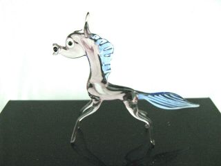 Vintage Murano Style Hand Blown Glass Horse Figurine Spun Glass 4 1/2 " Tall