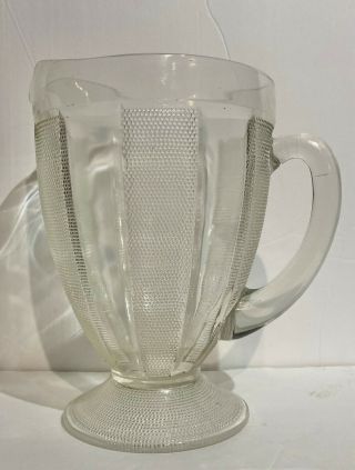 Vintage Depression Glass Pitcher 8 1/2 " Tall With Clear Beaded Panels / Footed