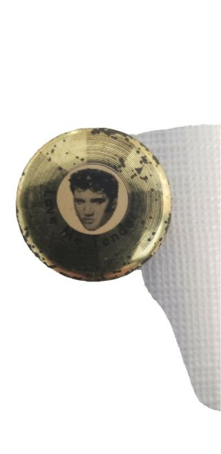 Vintage Elvis Presley 1956 Love Me Tender Gold Record Pinback Button.