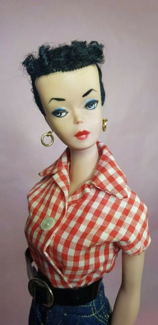 Lovely Brunette Repainted 4,  1 Ooak Vintage Ponytail Barbie Doll