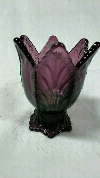 Fenton Purple Violet Two Way Candle Holder Votive Taper Feather Pattern