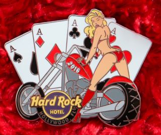 Hard Rock Cafe Pin Hollywood Fl Biker Girl Chopper Poker Playing Card Bikini