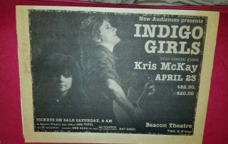 Indigo Girls & Chris Mckay York City 1989 Newspaper Print Poster The Beacon