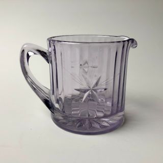 Sun Purple Glass Creamer Pitcher With Star Hand Etched Antique Eapg 3 Inches