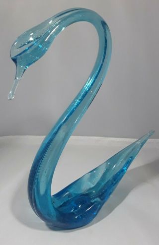 Vintage Murano Art Glass Hand Made Blue Turquoise Swan Italy 20 Cm High