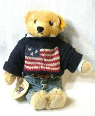 Polo Ralph Lauren Steiff Mohair Teddy Bear American Flag Sweater Jeans W/ Tag