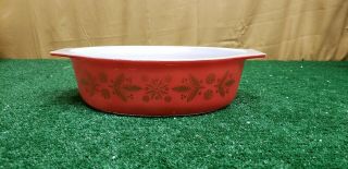 Vintage,  Pyrex Golden Poinsettia Red Oval Casserole Dish 045 (bfeb - 12 - 037)