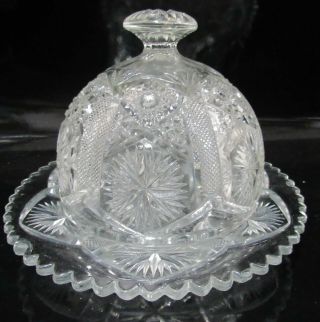 Eapg Imperial Glass Star & File Pattern Covered Butter Dish