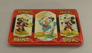 Vintage Walt Disney Donald Duck Metal Paint Box 6 3/4 " X 4 1/2 " X 1/2 "