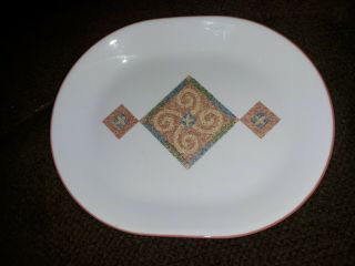 Corelle Sand Art Oval Platter 10 " X 12 " Orange Rim Stripe