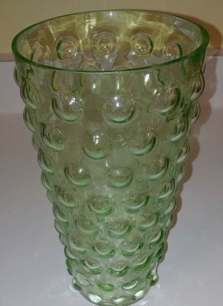 Vintage Hand Blown Glass Vase With Controlled Bubbles Clear Green Glass Vase 9 "