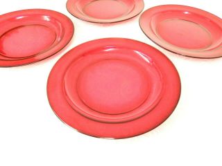 4 Vintage Arcoroc Ruby Red Glass Salad Luncheon Plates 7 - 3/8 