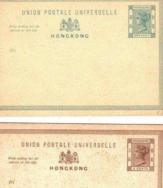 Hong Kong Qv Postal Stationery Cards {2} 1c & 3c {samwells}ma460