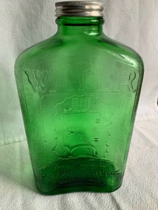 Vintage Ge General Electric - Rare Green - Glass Water Bottle For Refrigerator