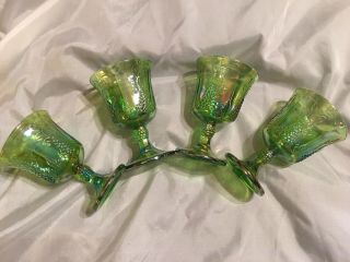 Indiana Glass Iridescent Lime Green Carnival Glass Goblets Harvest Grape Euc