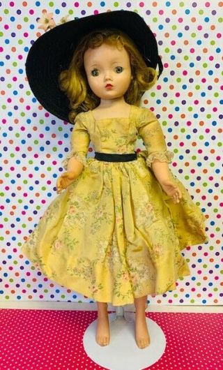 Vintage Madame Alexander Cissy 20 " Doll,  1957 Yellow Floral Taffeta Dress W/hat