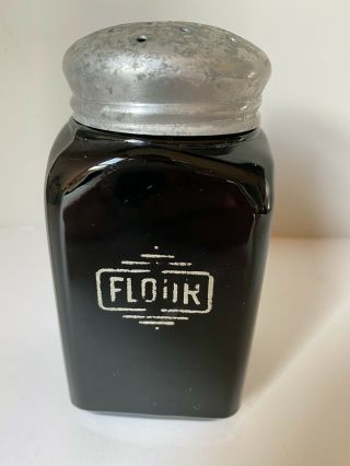 Vintage Mckee Black Glass Flour Shaker Art Deco Range With Shaker Top