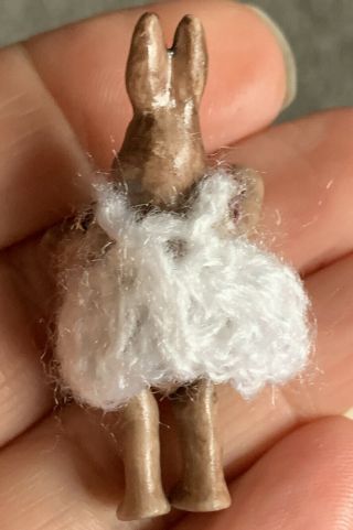 BISQUE HERTWIG CARL HORN MINIATURE Jtd 1.  75” Rabbit White Crocheted Dress 5