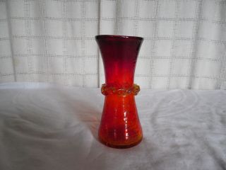 Rainbow Glass Hand Blown Amberina Crackled Glass Vase