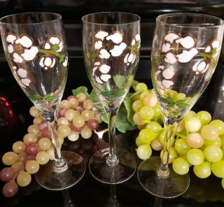 3 Perrier Jouet Belle Epoque Crystal Stemware Anemone Flute Champagne Glasses 2